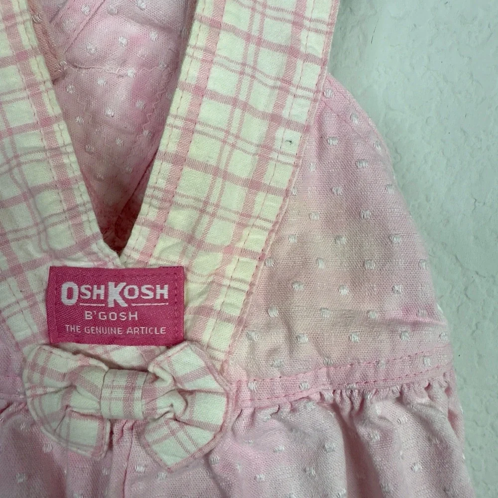 OshKosh B'Gosh Overall Shorts Girls 18M Pink Plaid Boucle VTG Made in USA Romper
